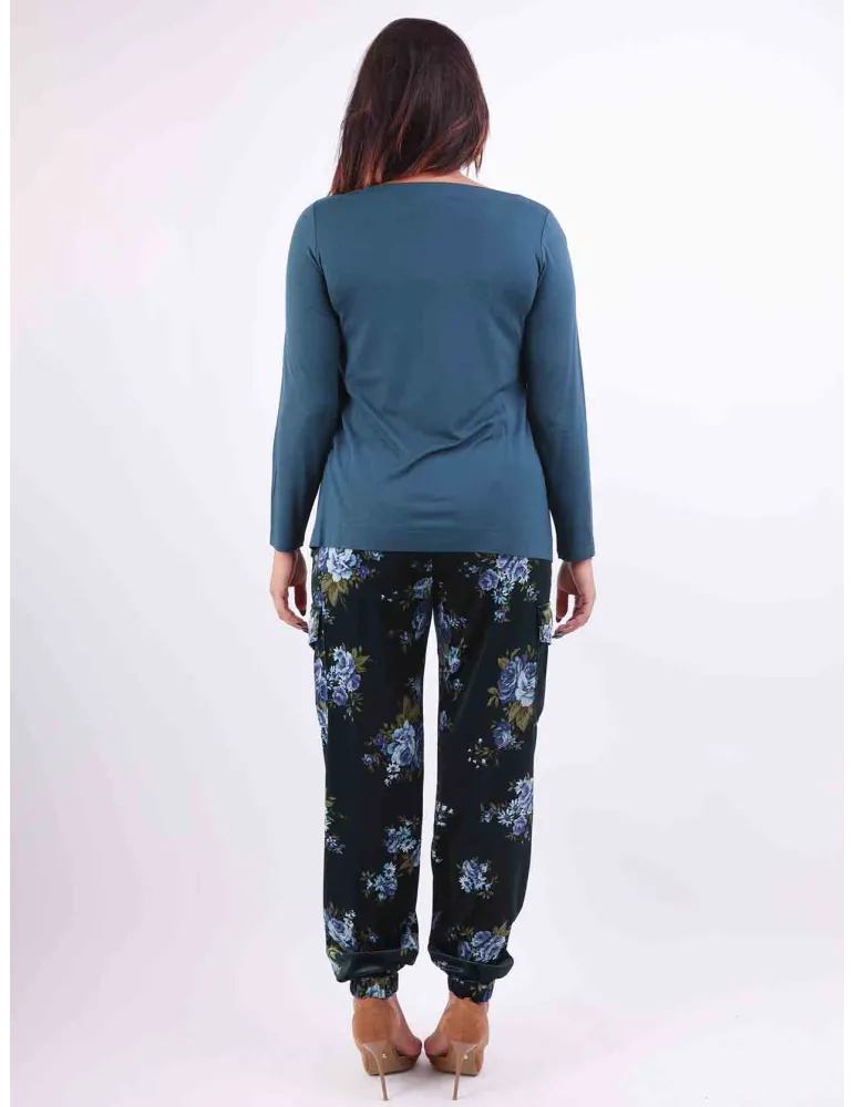 Rubamori plain petrol green viscose boat neck t-shirt