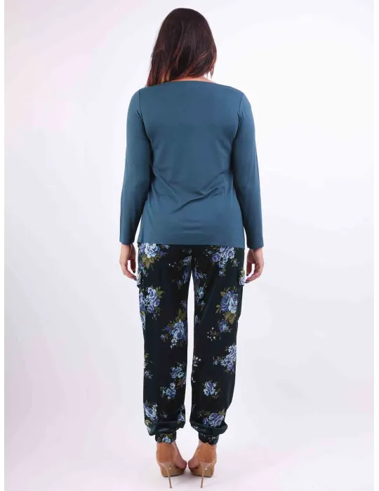 Rubamori Italy | Plus size plain petrol green viscose boat neck t-shirt