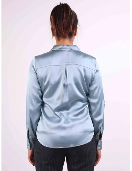 Camicia classica raso di viscosa celeste anice fino alla 54 | Rubamori