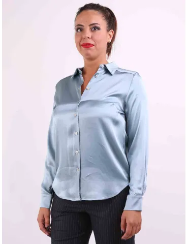 Camicia classica raso di viscosa celeste anice fino alla 54 | Rubamori