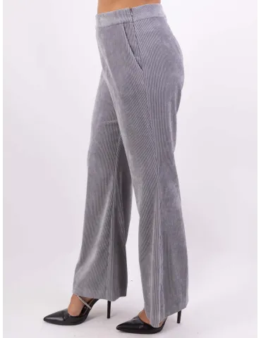 Volpato pearl grey velvet flared long trousers 2