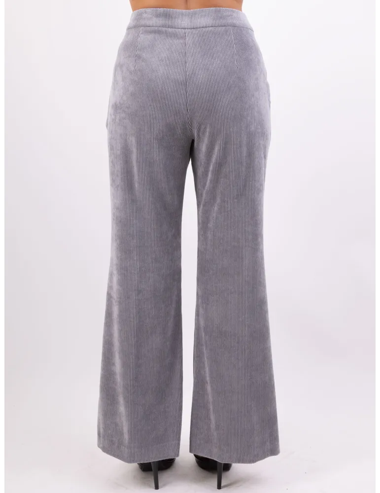 Volpato pearl grey velvet flared long trousers
