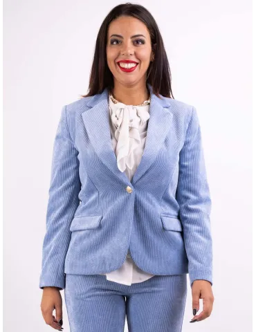 Giacca blazer del tailleur in velluto millerighe celeste Volpato