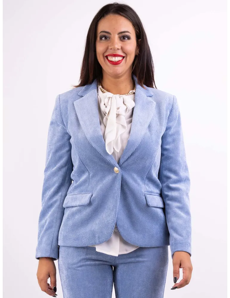 Volpato Italy Plus size light blue velvet suit blazer jacket for women Volpato Italy Plus size light blue velvet suit blazer jacket for women