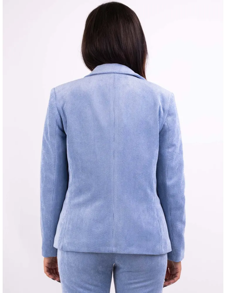 Giacca blazer del tailleur in velluto millerighe celeste Volpato