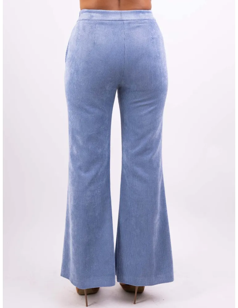 Volpato Italian clothing | Light blue velvet flared long trousers