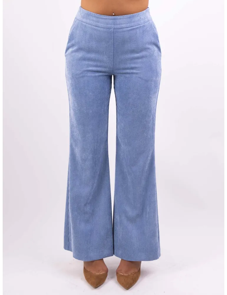 Abbigliamento Volpato | Pantaloni a zampa velluto millerighe celeste Abbigliamento Volpato | Pantaloni a zampa velluto millerighe celeste