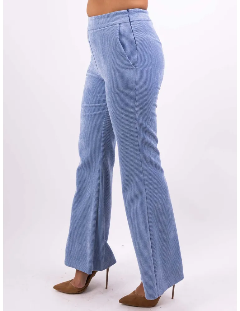 Volpato Italian clothing | Light blue velvet flared long trousers
