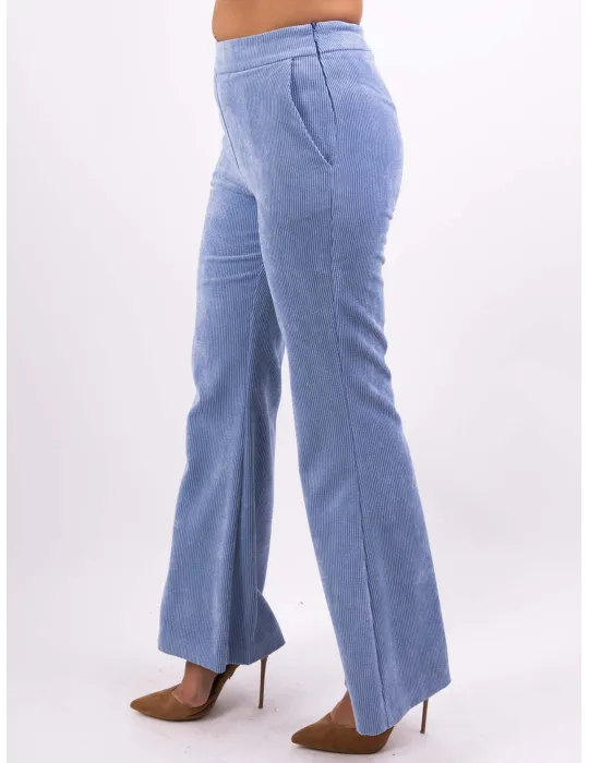 Volpato Italian clothing | Light blue velvet flared long trousers