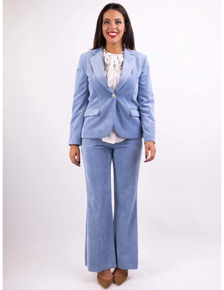 Volpato Italian clothing | Light blue velvet flared long trousers