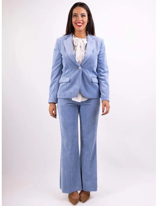 Volpato Italian clothing | Light blue velvet flared long trousers