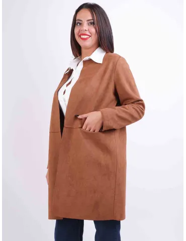 Volpato | Tobacco brown suede duster jacket coat plus size available 2