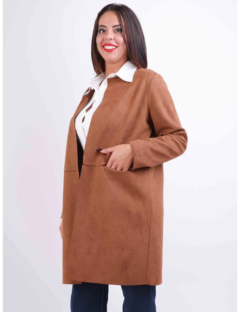 Volpato | Tobacco brown suede duster jacket coat plus size available