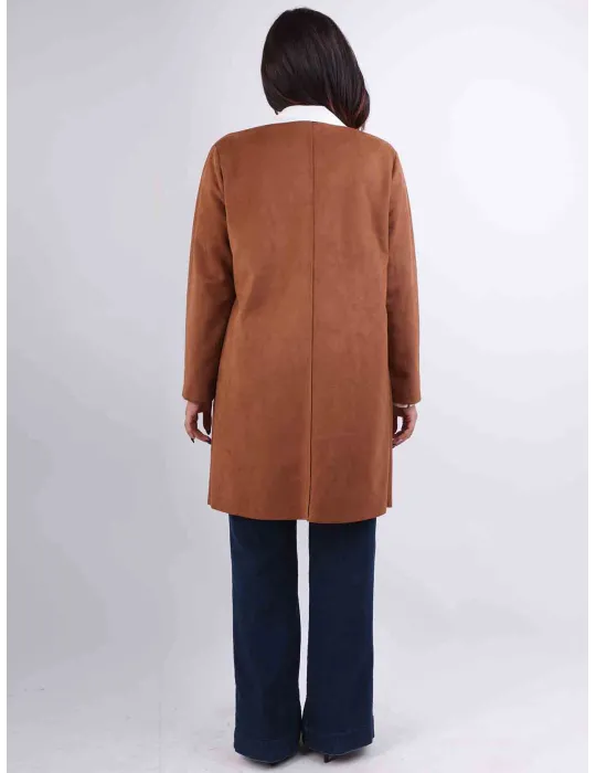 Volpato | Tobacco brown suede duster jacket coat plus size available