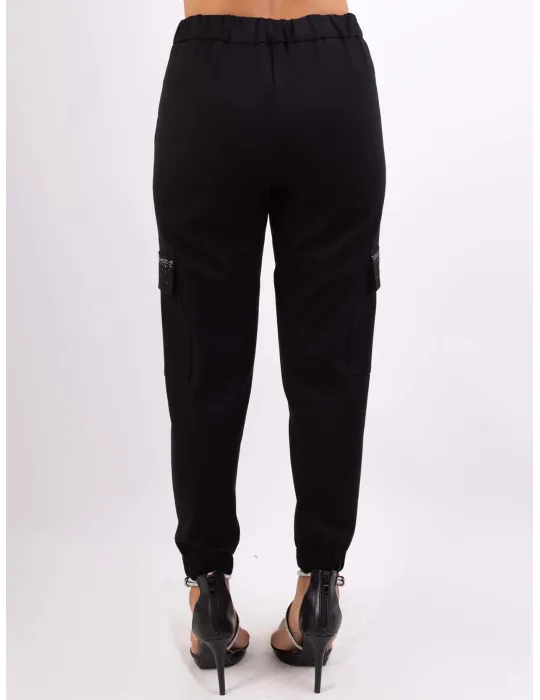 Camel brown cargo trousers with rhinestones by Volpato