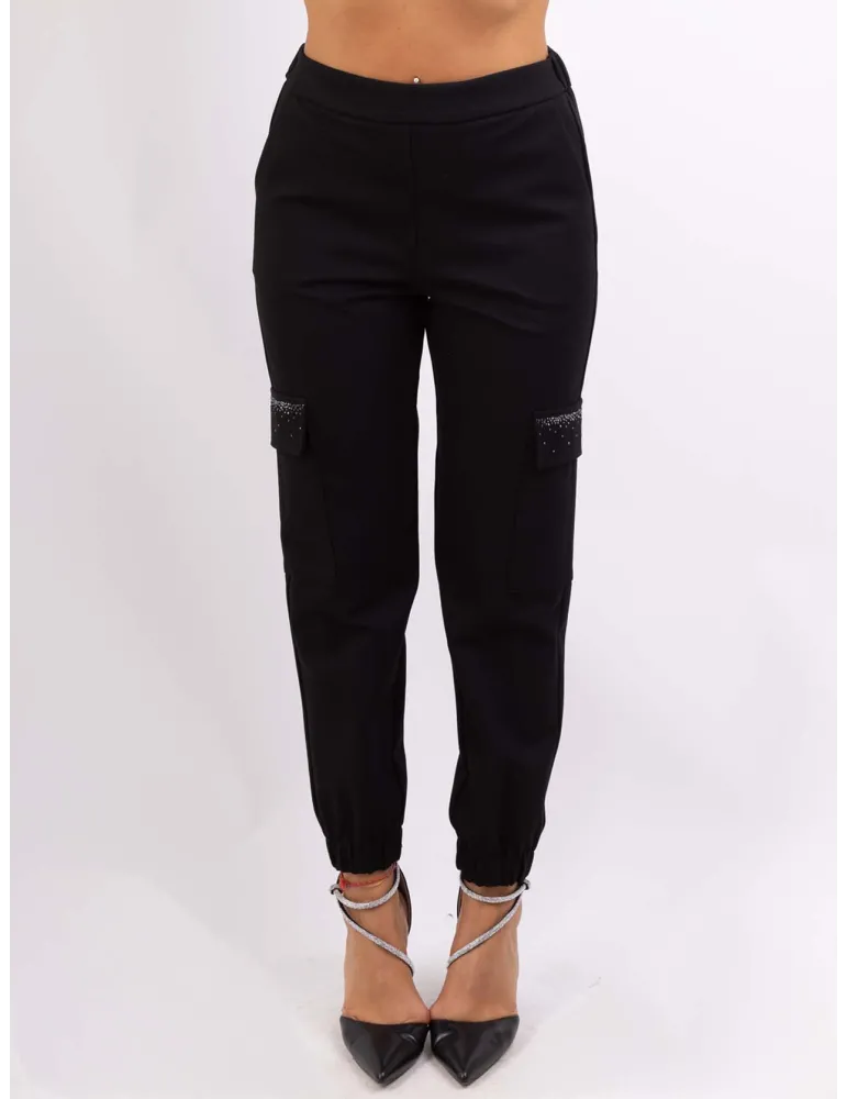 Camel brown cargo trousers with rhinestones by Volpato