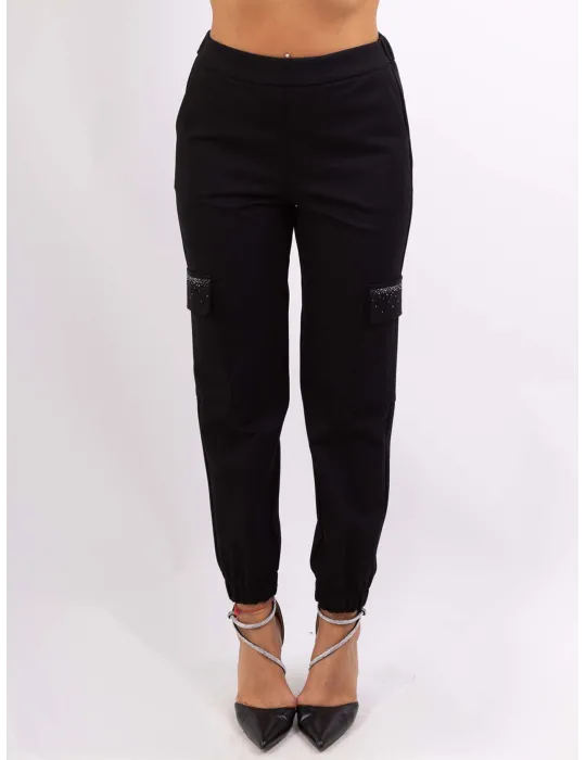 Camel brown cargo trousers with rhinestones by Volpato Camel brown cargo trousers with rhinestones by Volpato