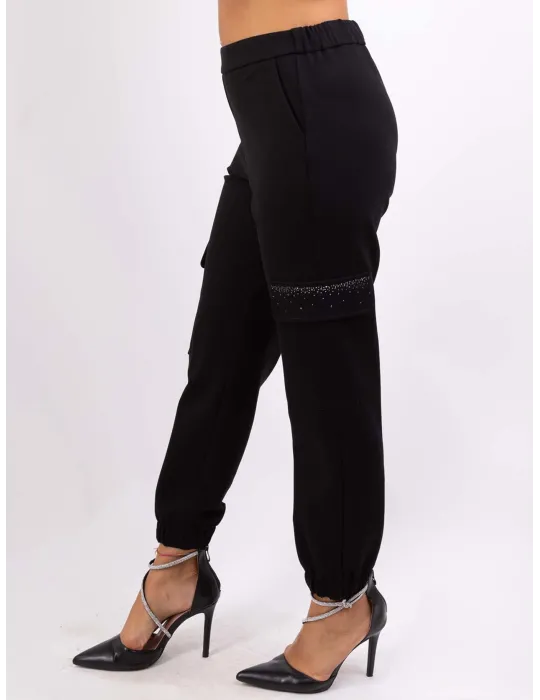 Camel brown cargo trousers with rhinestones by Volpato