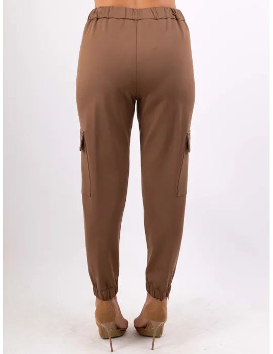 Camel brown cargo trousers with rhinestones | Volpato Italian clothing