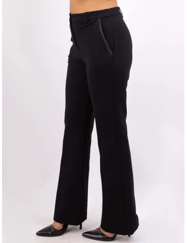 Black push-up flared trousers with rhinestones by Volpato 2
