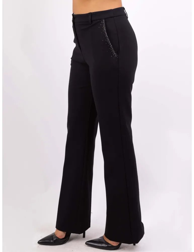 Black push-up flared trousers with rhinestones by Volpato