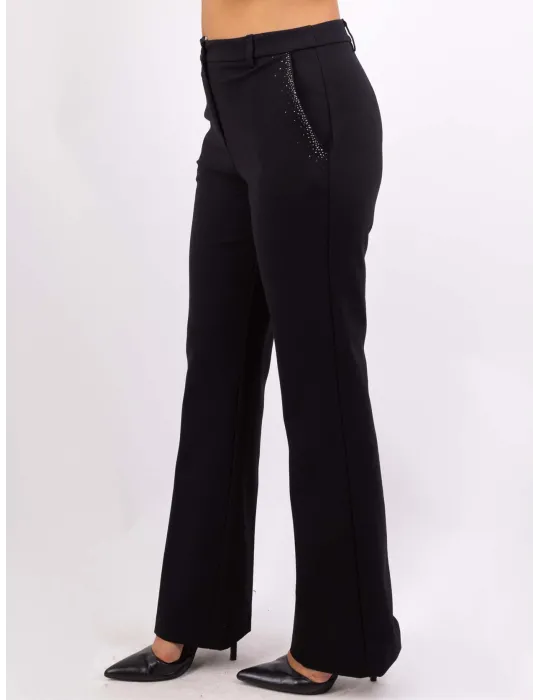 Volpato Maglieria | Pantaloni neri a zampa con strass fino alla 58