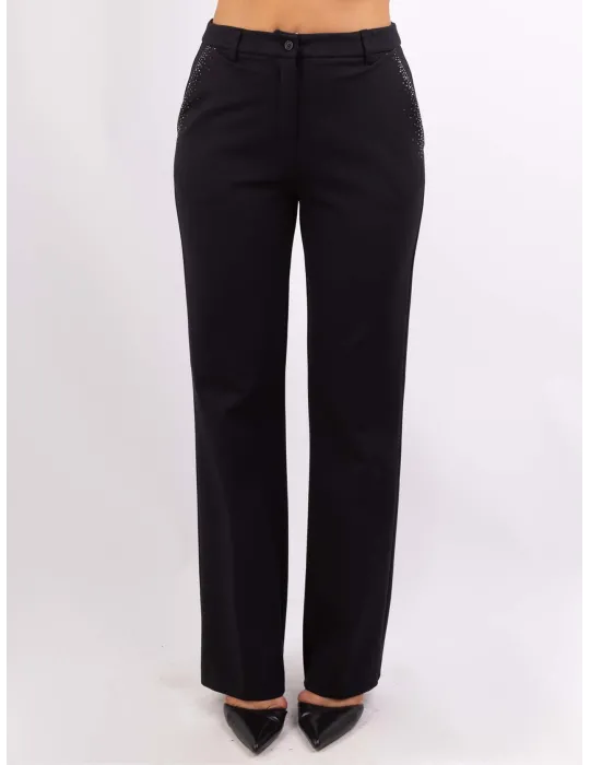 Volpato Maglieria | Pantaloni neri a zampa con strass fino alla 58 Volpato Maglieria | Pantaloni neri a zampa con strass fino alla 58