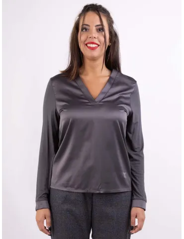 Volpato plain grey front silk t-shirt long sleeves and cuffs