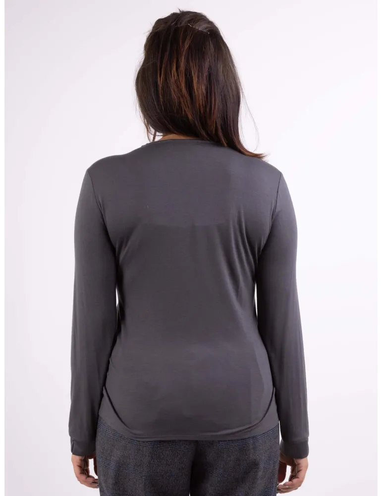 Maglia blusa grigia a V con davanti raso fino alla tg 58 by Volpato