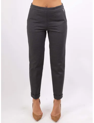 Volpato | Melange grey turn up cigarette trousers plus size available