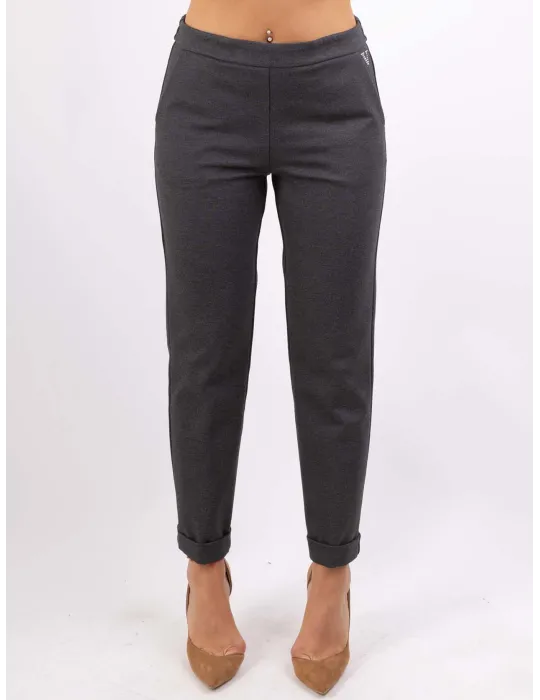 Volpato | Melange grey turn up cigarette trousers plus size available Volpato | Melange grey turn up cigarette trousers plus size available
