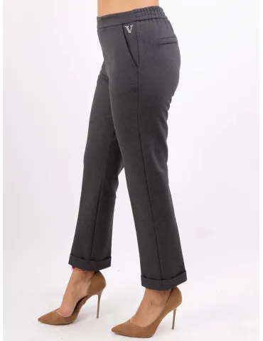 Volpato | Melange grey turn up cigarette trousers plus size available 2