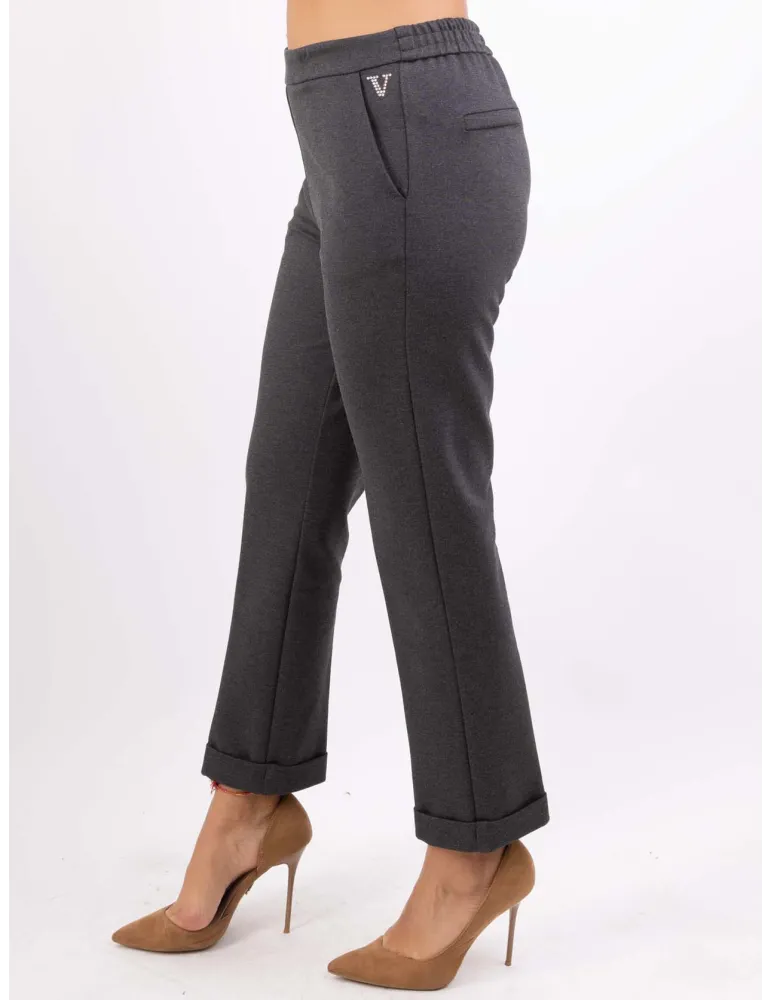 Pantaloni grigio in jersey a sigaretta col risvolto fino alla tg 58