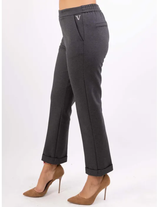 Pantaloni grigio in jersey a sigaretta col risvolto fino alla tg 58