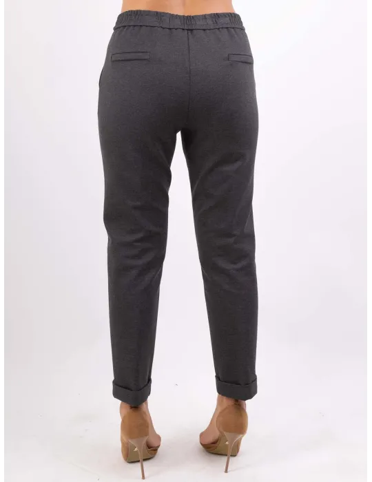 Volpato | Melange grey turn up cigarette trousers plus size available