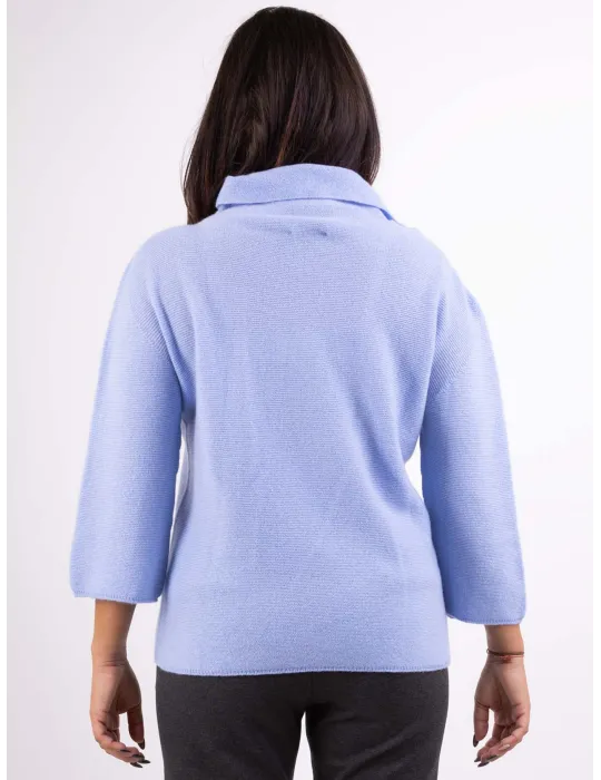 Volpato Italian Knitwear | Light blue pure cashmere turtleneck sweater