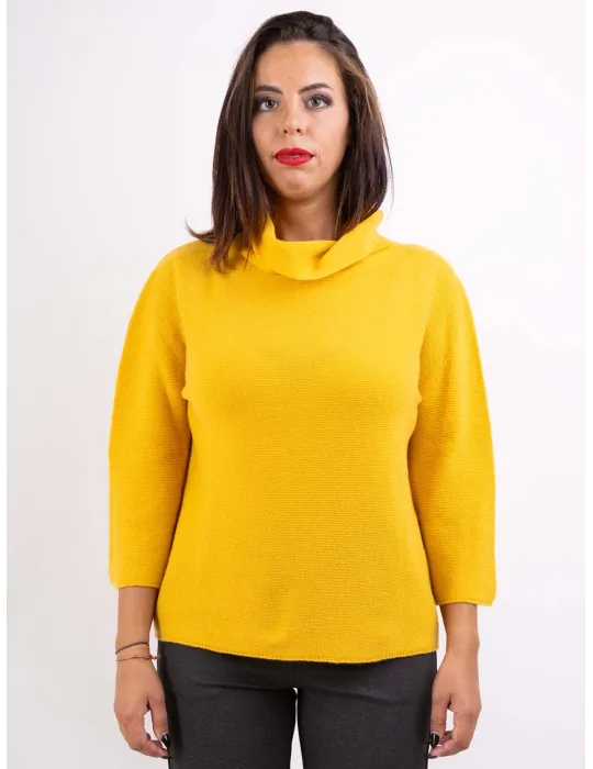 Volpato Italian Knitwear | Yellow pure cashmere turtleneck box sweater