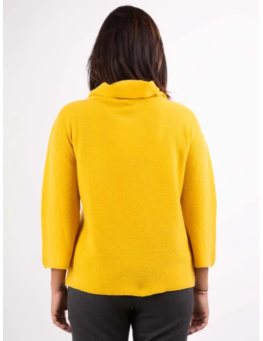 Volpato Italian Knitwear | Yellow pure cashmere turtleneck box sweater