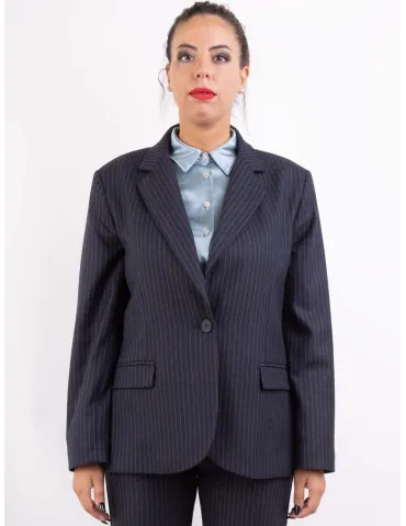 Volpato blue grey pink pinstriped suit jacket