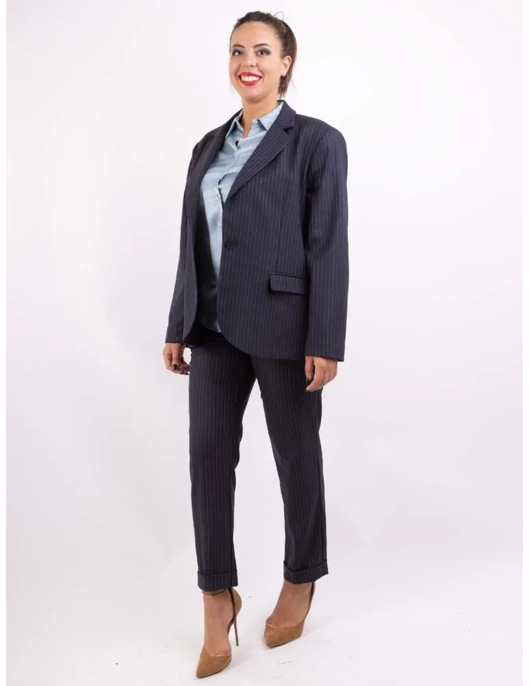 Volpato blue grey pink pinstriped suit jacket