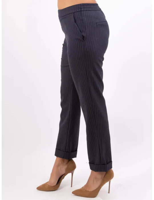 Volpato | Blue and pink pinstriped cigarette trousers plus size available