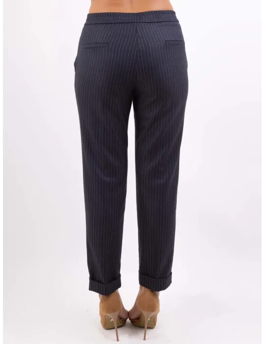Volpato | Blue and pink pinstriped cigarette trousers plus size available