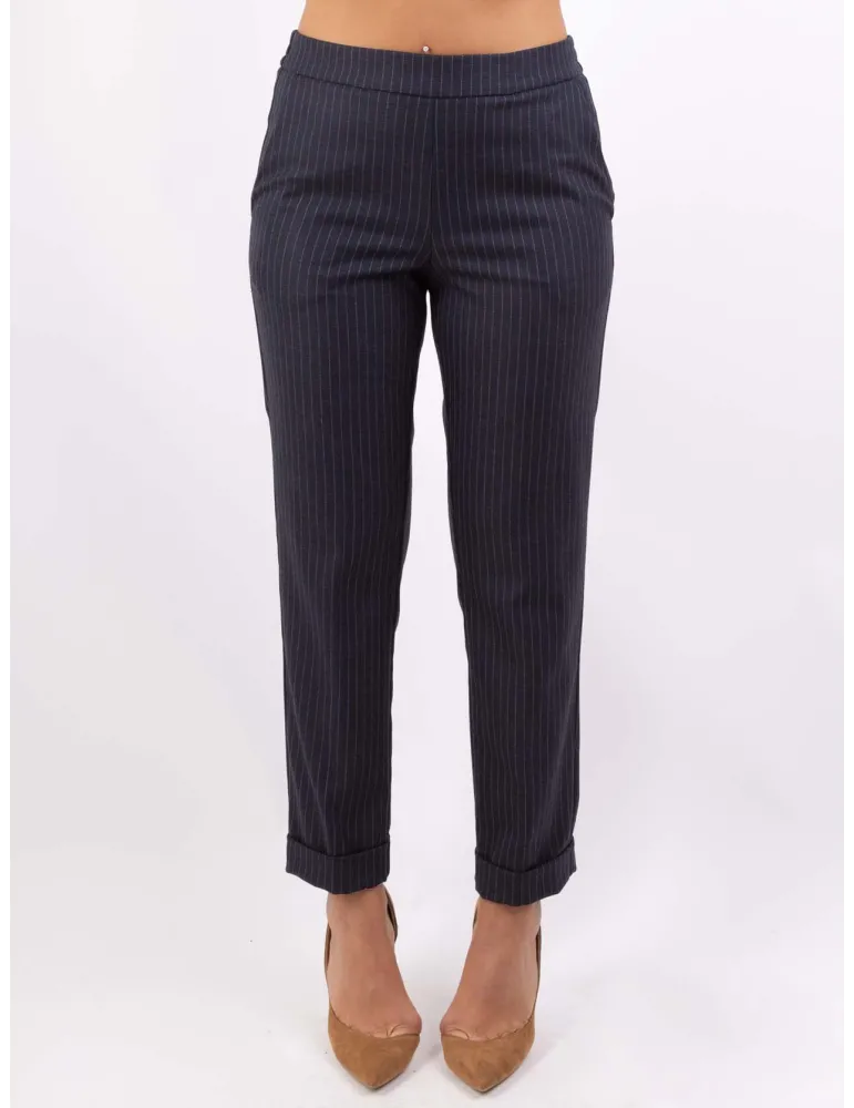 Volpato Italy blue and pink pinstriped cigarette trousers Volpato Italy blue and pink pinstriped cigarette trousers
