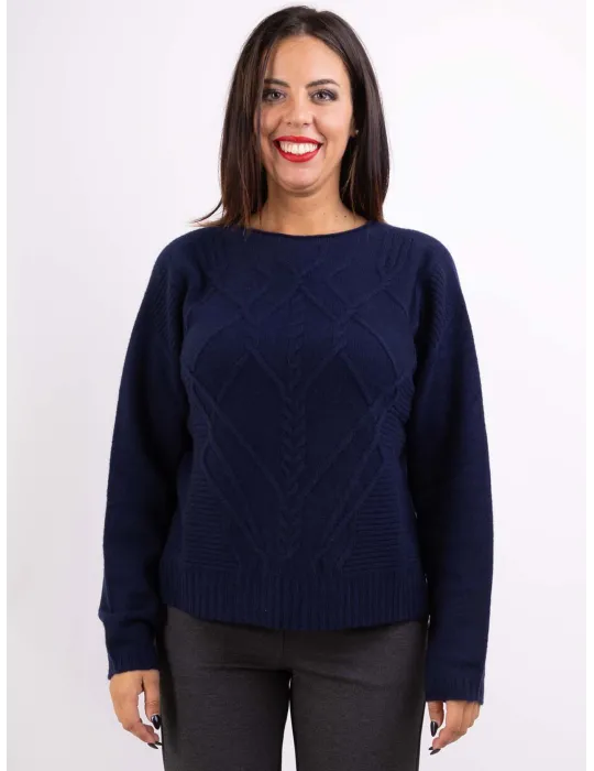 Volpato maglieria | Maglione blu scuro con le trecce puro cashmere 100%