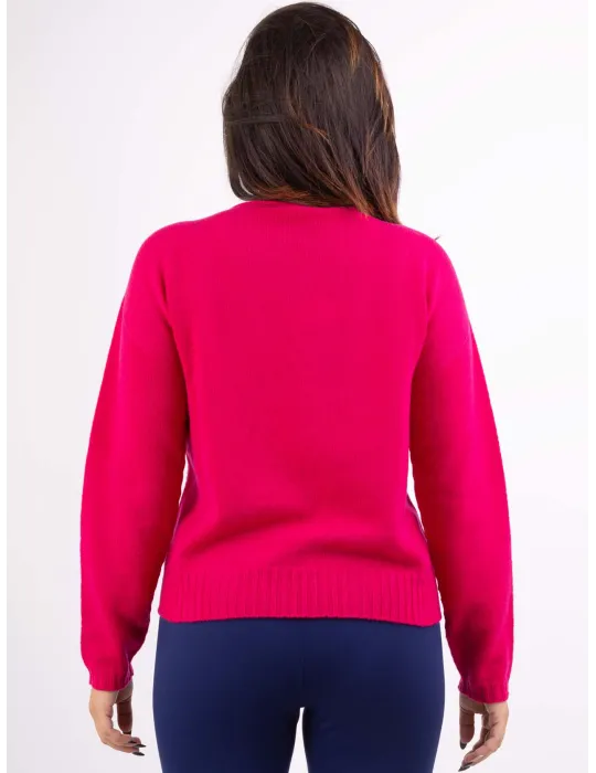 Volpato Italy | Fuchsia 100% pure cashmere sweater braids work
