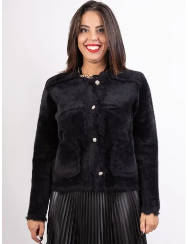Riva Tricot Italian knitwear | Black longhaired wool cardigan jacket