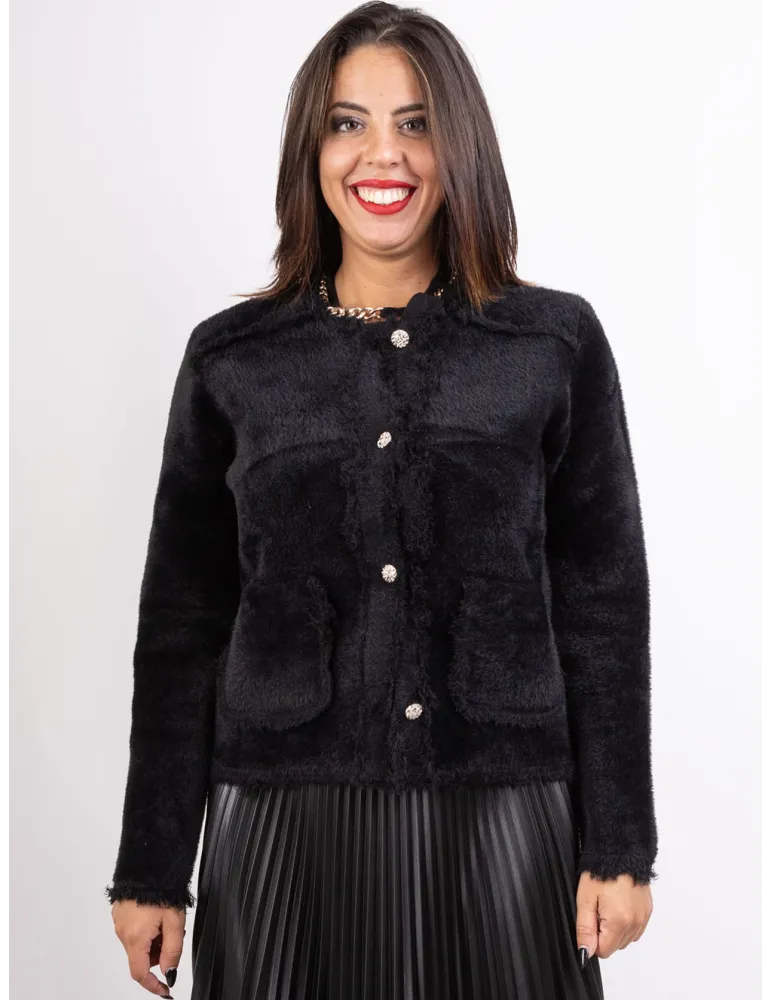 Riva Tricot Italian knitwear | Black longhaired wool cardigan jacket Riva Tricot Italian knitwear | Black longhaired wool cardigan jacket