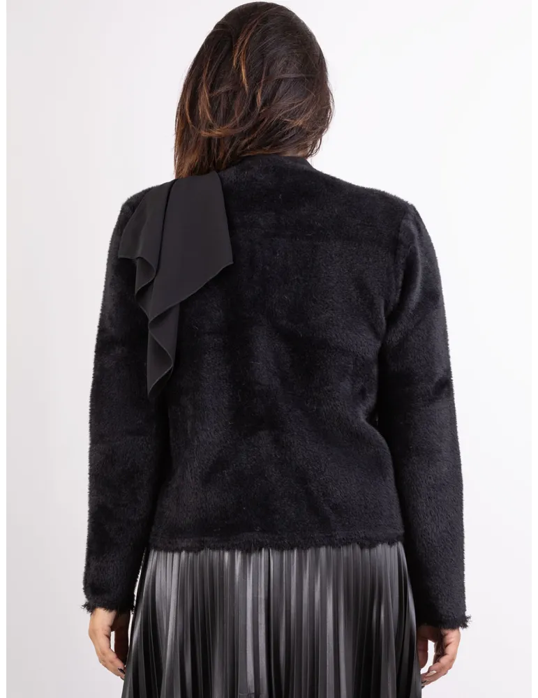 Riva Tricot Italian knitwear | Black longhaired wool cardigan jacket