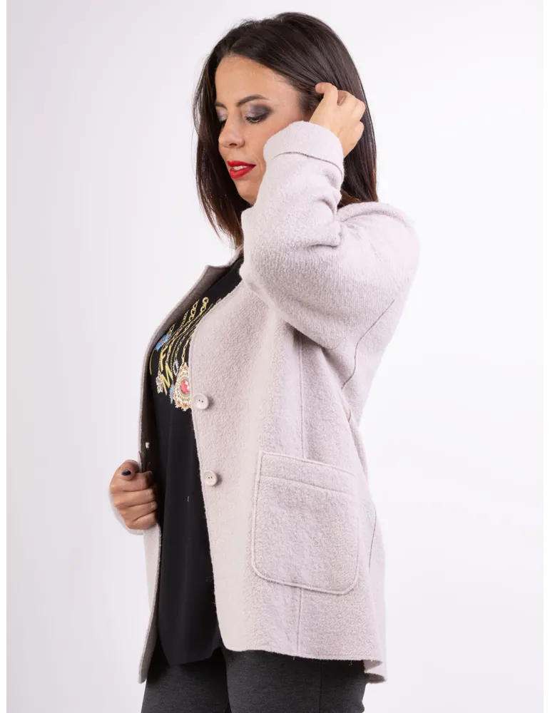 Riva Tricot skin beige boiled woolen casual jacket