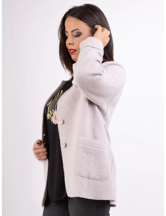 Riva Tricot | Giacca destrutturata in lana cotta bouclair beige cipria